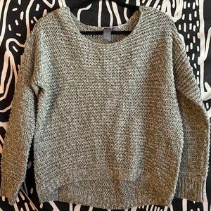 Quinn Green and White Loose Knit Sweater